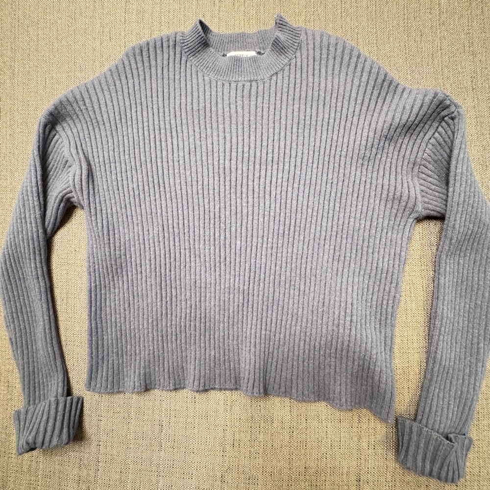 Sincerely Jules Ribbed Knit Crew Neck Sweater Blue Gray SR318-C Large